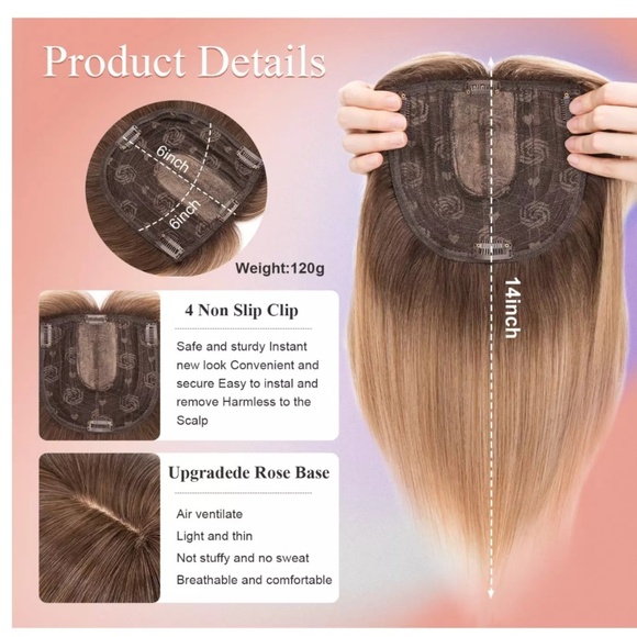 Hair Toppers with Bangs 6x6 Lace Base 14 inch Brown Mixed Blonde - Picture 4 of 5